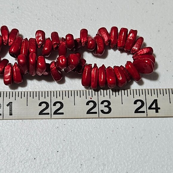 Red Coral Chip Bead Necklace Black Suede Tie Closure Handmade Jewelry - Picture 5 of 5